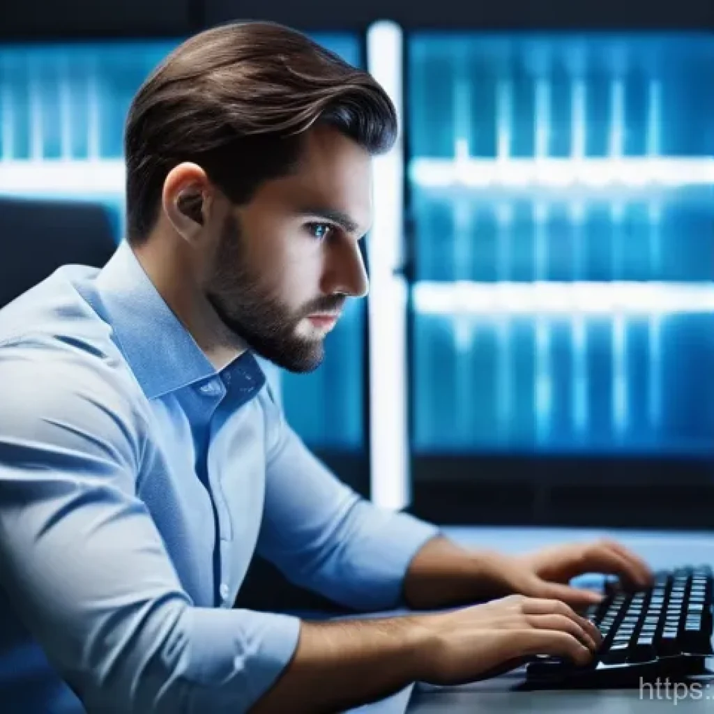 네트워크관리사 실기 시험 대비 설정 연습법 - **Prompt:** "A focused male IT professional in his late 20s, wearing a smart casual button-down shir...