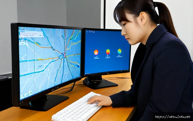 네트워크 실무와 관련된 라우팅 테이블 관리 사례 - Photorealistic network operations workspace, experienced IT administrator reviewing routing paths on...